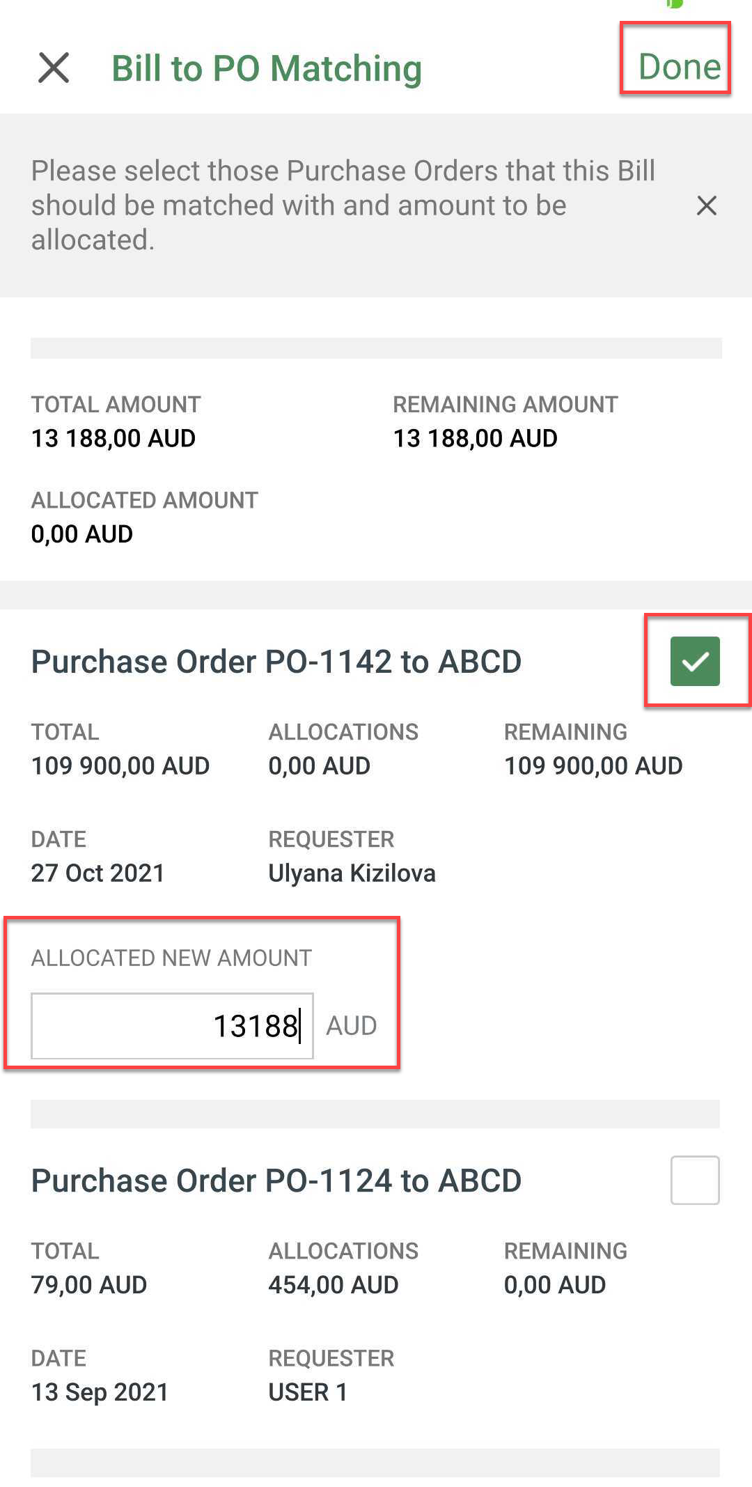 Bill-to-PO Matching: Can I match Bills to Purchase Orders in the mobile ...